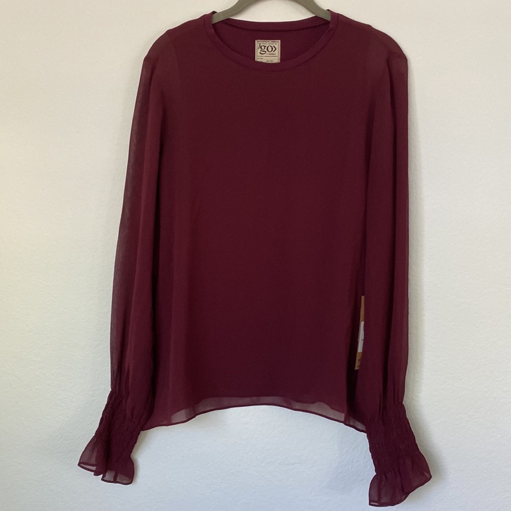 GO by GoSILK “Go Smock frock blouse” color garnet washable silk ruffle smock